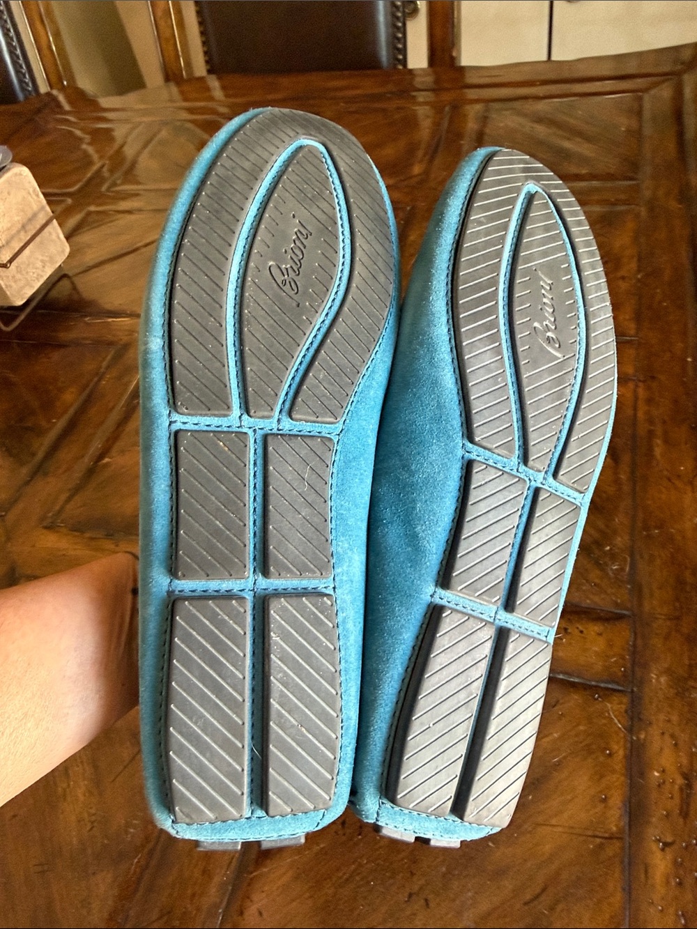Brioni Men's Suede Driving Loafers - Teal Blue - Picture 8 of 9